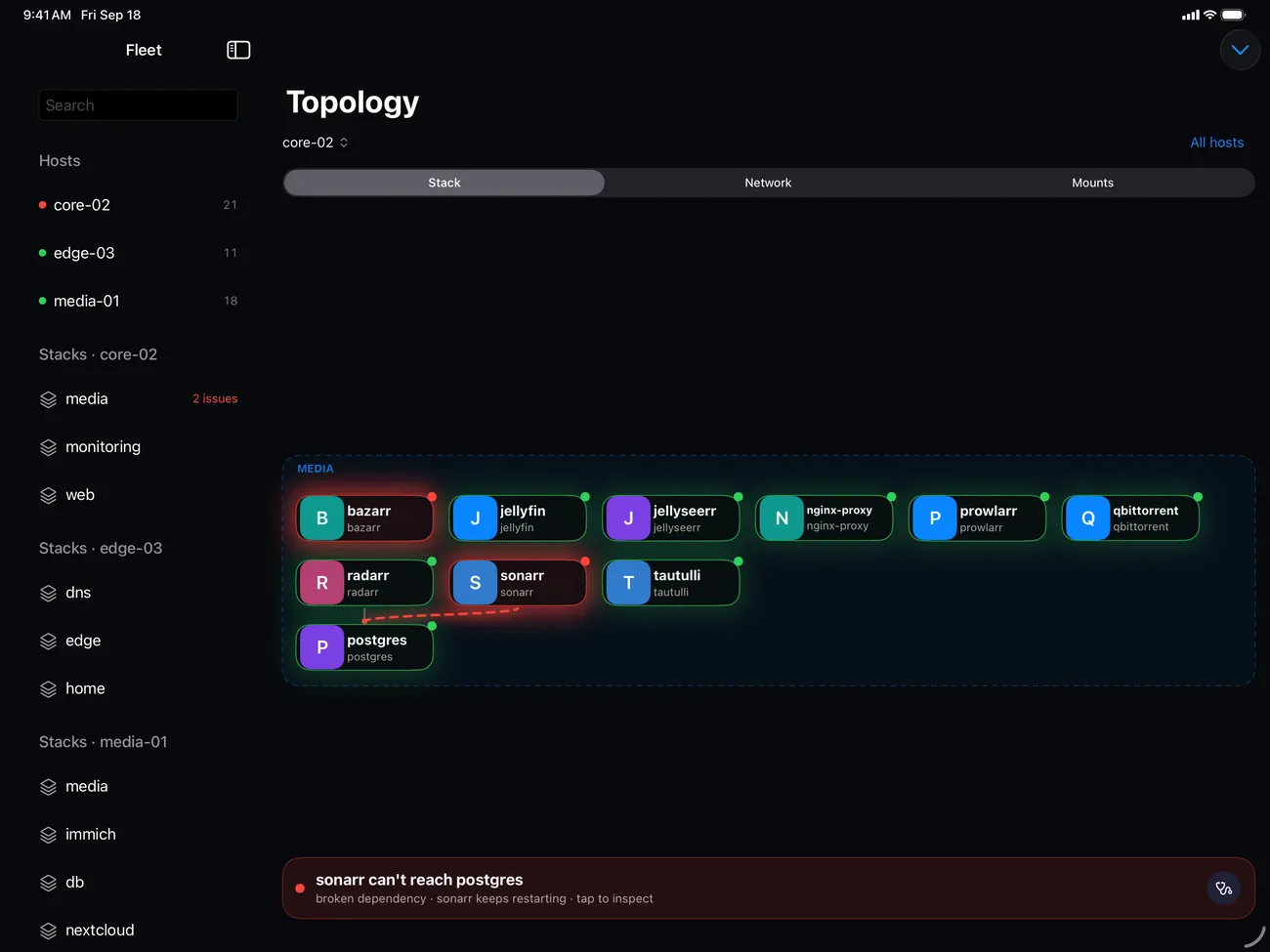 The topology map at full width on iPad